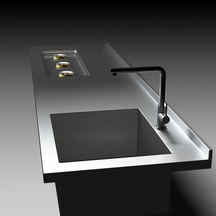 Progetto cucina inox - piano cottura