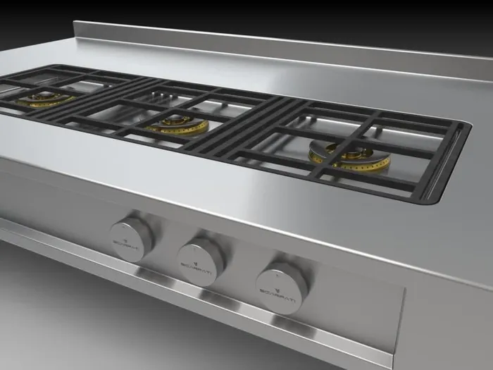 Progetto cucina inox - dettaglio griglia fornelli